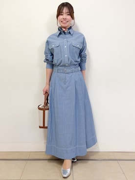 「Reflect（リフレクト）の【羽織にも◎】ダンガリーシャツ（シャツ/ブラウス、ブルー系）」を使った、nikoniko0901さん（レディース）の冬コーディネート
