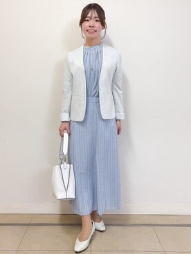 「Reflect（リフレクト）の【匠シリーズ】匠ジャケット／ノーカラー（ノーカラージャケット、グレー系）」を使った、nikoniko0901さん（レディース）の冬コーディネート