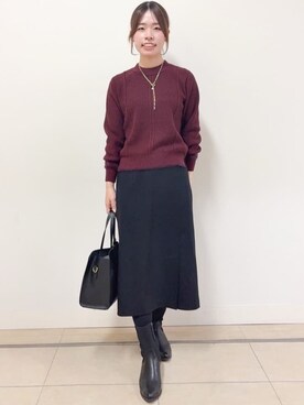 「Reflect（リフレクト）の【ほんのりラメ感◎】ケーブル柄ニット（ニット/セーター、レッド系）」を使った、nikoniko0901さん（レディース）の冬コーディネート