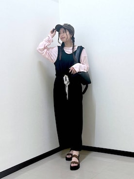 「LOWRYS FARM（ローリーズファーム）のＵＳＥＦＵＬシアープルオーバー　580950（Tシャツ/カットソー、ピンク系）」を使った、もっちゃんさん（レディース・156cm）の春コーディネート