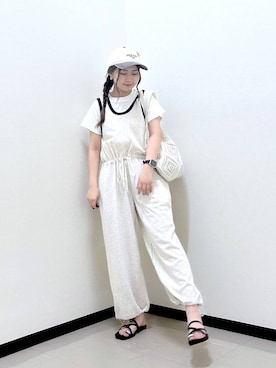 「LOWRYS FARM（ローリーズファーム）のフライスチビＴＥＥ 637055（Tシャツ/カットソー、ホワイト系）」を使った、もっちゃんさん（レディース・156cm）の夏コーディネート