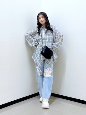 「LOWRYS FARM（ローリーズファーム）のレースデニム　601055（デニムパンツ、ブルー系）」を使った、もっちゃんさん（レディース・156cm）の春コーディネート