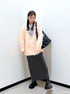 「LOWRYS FARM（ローリーズファーム）のシャギーロングＶカーディガン　595935（カーディガン/ボレロ）」を使った、もっちゃんさん（レディース・156cm）の秋コーディネート