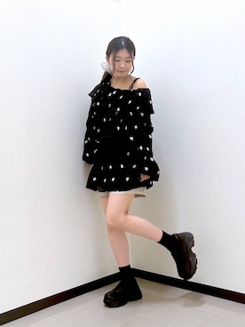 「LOWRYS FARM（ローリーズファーム）のボリュームローファー　634544（ローファー、ブラック系）」を使った、もっちゃんさん（レディース・156cm）の春コーディネート