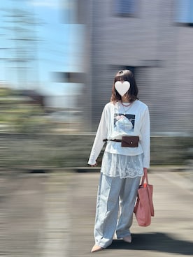 「DISCOAT（ディスコート）の【DISCOAT別注|マリリン・モンロー】ロンT（Tシャツ/カットソー、ホワイト系）」を使った、memeさん（レディース・158cm）の春コーディネート