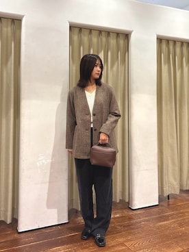 「URBAN RESEARCH DOORS（アーバンリサーチドアーズ）のツイードノーカラージャケット（ノーカラージャケット、ブラウン系）」を使った、莉緒さん（レディース・163cm）の秋コーディネート