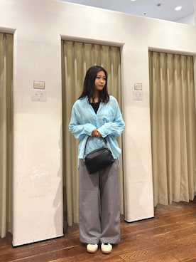 「URBAN RESEARCH（アーバンリサーチ）のガーメントダイラミーオーバーシャツ（シャツ/ブラウス、ブルー系）」を使った、莉緒さん（レディース・163cm）の夏コーディネート