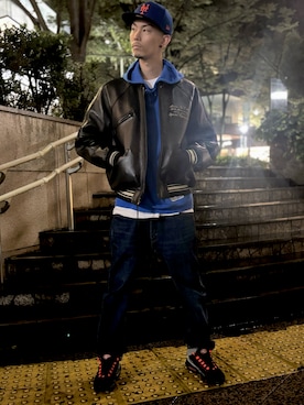 「アイテム（スタジャン）」を使った、TA-TIさん（メンズ・180cm）の秋コーディネート