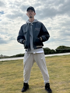 「アイテム（スタジャン）」を使った、TA-TIさん（メンズ・180cm）の秋コーディネート