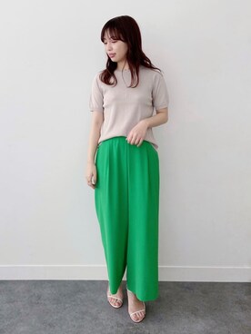 「INDIVI（インディヴィ）の【洗える】バックスリット＆ビーズ　クルーネックニット（ニット/セーター、ベージュ系）」を使った、asaさん（レディース・154cm）の春コーディネート