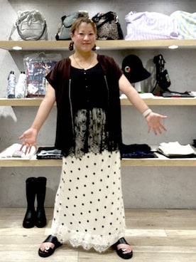 「LEPSIM（レプシィム）のカジュアルZIPベストチュニック　1054972（ベスト、ブラウン系）」を使った、ばなおりさん（レディース・158cm）の夏コーディネート