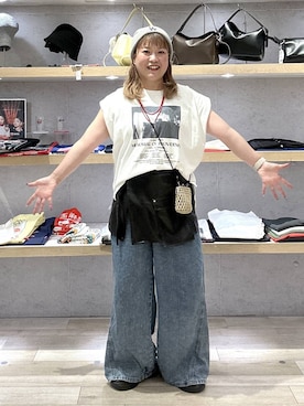 「LEPSIM（レプシィム）のイージーデニムパンツ　630150（デニムパンツ、ブルー系）」を使った、ばなおりさん（レディース・158cm）の夏コーディネート