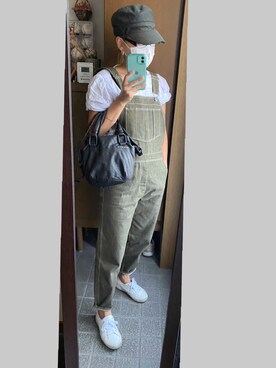 「ミニショルダー」｜「アイテム（オールインワン・サロペット）」を使った、ジュンコさん（レディース・156cm）の秋コーディネート