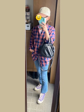 「コンバース ハイカット」｜「アイテム（キャップ）」を使った、ジュンコさん（レディース・156cm）の秋コーディネート