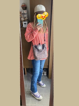 「コンバース ハイカット」｜「アイテム（キャップ）」を使った、ジュンコさん（レディース・156cm）の秋コーディネート