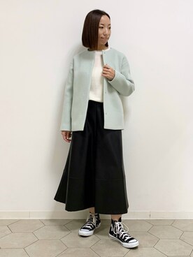 「153cm」｜「アイテム（ノーカラーコート）」を使った、yurinaさん（レディース・153cm）の秋コーディネート