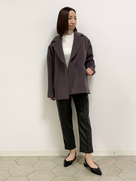 「153cm」｜「アイテム（ステンカラーコート）」を使った、yurinaさん（レディース・153cm）の秋コーディネート