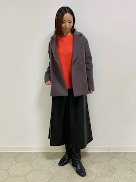 「レザースカート」｜「アイテム（ステンカラーコート）」を使った、yurinaさん（レディース・153cm）の冬コーディネート