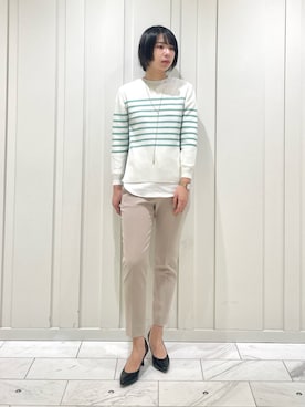 「ボーダーニット」｜「アイテム（その他）」を使った、cotaniさん（レディース・162cm）の春コーディネート