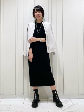 「黒ワンピ」｜「アイテム（ブルゾン）」を使った、cotaniさん（レディース・162cm）の秋コーディネート
