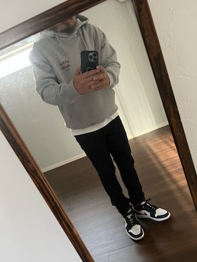 「Nudie Jeans（ヌーディージーンズ）のアイテム（デニムパンツ、ブラック系）」を使った、king.gstさん（メンズ・168cm）の冬コーディネート