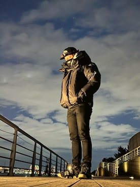 「Nudie Jeans（ヌーディージーンズ）のアイテム（デニムパンツ、ブラック系）」を使った、king.gstさん（メンズ・168cm）の冬コーディネート