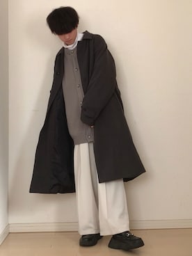 「CLEL（クレイル）の【CLEL】TR Loose Soutien Collar Coat / TR ルーズ ステンカラーコート（ステンカラーコート）」を使った、Mugくん【きれいめカジュアル】さん（メンズ・170cm）の冬コーディネート