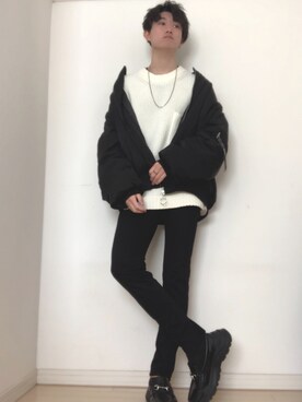 「白ニット」｜「アイテム（MA-1）」を使った、Mugくん【きれいめカジュアル】さん（メンズ・170cm）の冬コーディネート