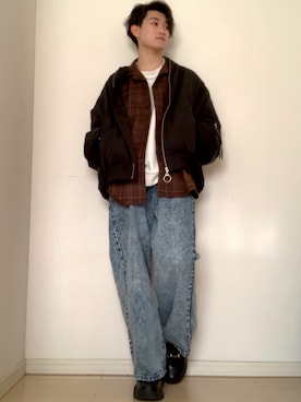 「ドルマンスリーブ」｜「アイテム（MA-1）」を使った、Mugくん【きれいめカジュアル】さん（メンズ・170cm）の冬コーディネート