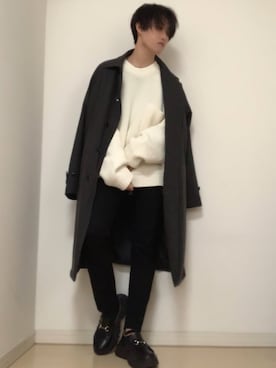 「黒スキニー」｜「アイテム（ステンカラーコート）」を使った、Mugくん【きれいめカジュアル】さん（メンズ・170cm）の冬コーディネート