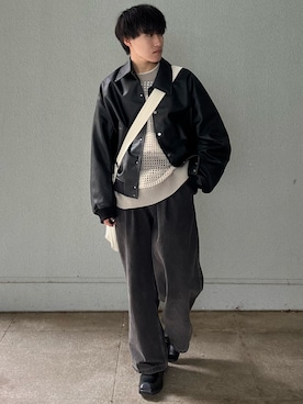 「透かし編みニット」｜「アイテム（ジャケット/アウター）」を使った、Mugくん【きれいめカジュアル】さん（メンズ・170cm）の冬コーディネート