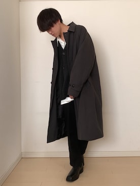 「CLEL（クレイル）の【CLEL】TR Loose Soutien Collar Coat / TR ルーズ ステンカラーコート（ステンカラーコート）」を使った、Mugくん【きれいめカジュアル】さん（メンズ・170cm）の冬コーディネート
