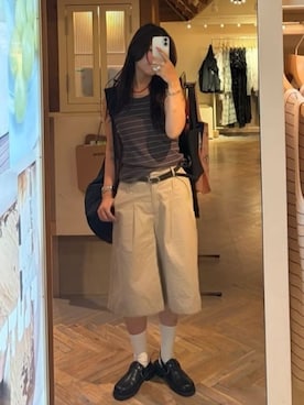 「Kastane（カスタネ）のベルトSETバミューダパンツ（その他パンツ、ベージュ系）」を使った、Kastane officialさん（レディース・149cm）の夏コーディネート