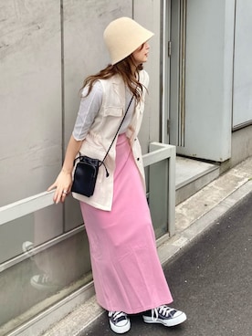 「Kastane（カスタネ）のテレコボーダー5分袖Tee（Tシャツ/カットソー）」を使った、Kastane officialさん（レディース・161cm）の春コーディネート