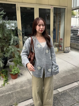「Kastane（カスタネ）のフラワージャガードZIPニット（ニット/セーター、グレー系）」を使った、Kastane officialさん（レディース・161cm）の秋コーディネート