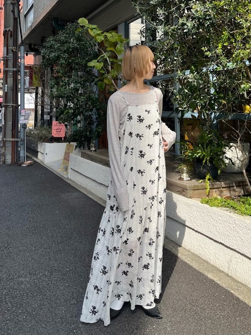 セール】【2サイズ展開/低身長サイズ】ドットフラワーキャミワンピース