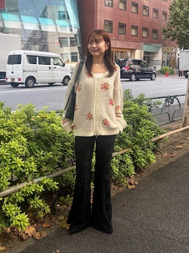 「Kastane（カスタネ）のフラワージャガードZIPニット（ニット/セーター、ホワイト系）」を使った、Kastane officialさん（レディース・161cm）の秋コーディネート