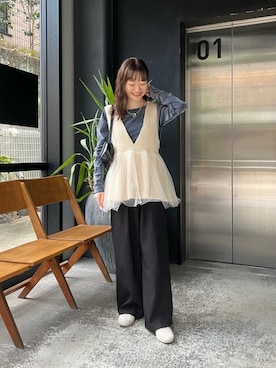 「アイテム（ベスト）」を使った、Kastane officialさん（レディース・153cm）の春コーディネート