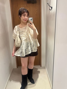 「Kastane（カスタネ）のハーフムーンBAG（ショルダーバッグ、ホワイト系）」を使った、Kastane officialさん（レディース・152cm）の夏コーディネート