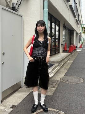 「Kastane（カスタネ）のランジェリーレースキャミ（キャミソール、ブラック系）」を使った、Kastane officialさん（レディース・152cm）の夏コーディネート
