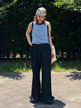 「Kastane（カスタネ）のB ボーダーカップ付きタンクトップ（タンクトップ、ブルー系）」を使った、Kastane officialさん（レディース・160cm）の夏コーディネート