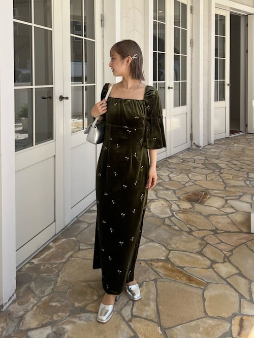 オケージョンドレス/結婚式】velour bell sleeve dress