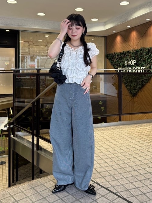 無地&ストライプ/2サイズ展開/低身長サイズ】ヒッコリーカーブパンツ
