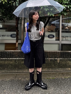 「Kastane（カスタネ）の【WEB先行カラー/4色展開】ベルトSETバミューダパンツ（その他パンツ、ブラック系）」を使った、Kastane officialさん（レディース・149cm）の夏コーディネート