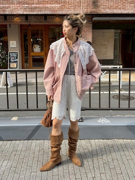 「アイテム（その他アウター、ピンク系）」を使った、Kastane officialさん（レディース・167cm）の冬コーディネート