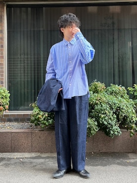 「WHIMSIC（ウィムジック）のアイテム（ノーカラージャケット）」を使った、Kastane officialさん（メンズ・175cm）の春コーディネート
