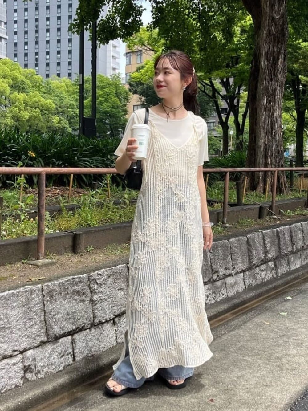 低身長サイズ追加】フラワーレースキャミワンピース×タンク