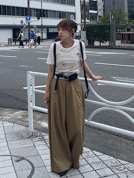 「Kastane（カスタネ）の【WEB先行/3サイズ展開】バレルレッグツイルパンツ（その他パンツ、ベージュ系）」を使った、Kastane officialさん（レディース・152cm）の夏コーディネート