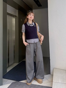 「Kastane（カスタネ）のパフシャツ×タンクSET（シャツ/ブラウス、グレー系）」を使った、Kastane officialさん（レディース・160cm）の春コーディネート