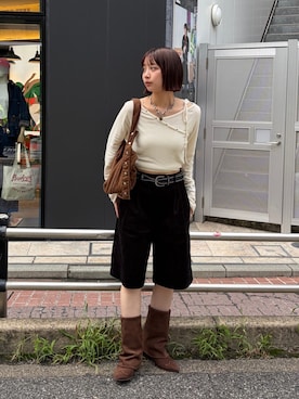 「Kastane（カスタネ）の【8.23(日)0:00発売/WEB限定】スタッズデザイントップス（Tシャツ/カットソー、ホワイト系）」を使った、Kastane officialさん（レディース・152cm）の夏コーディネート